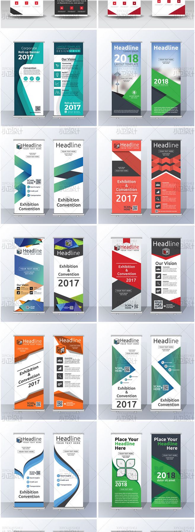 34套X展架海报模板 竖版封面促销活动展览排版AI矢量平面设计素材全解析